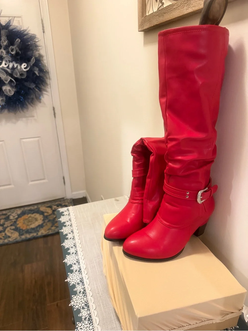 Ashro Red Over-the-Knee Buckle Boots